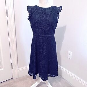 NWT Ann Taylor Loft size 0 navy womans lace cap sleeve dress